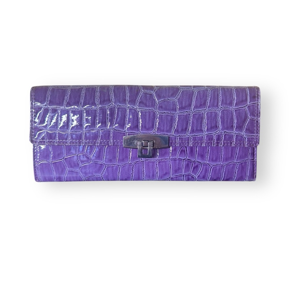 Purple Faux Crocodile Leather Clutch Wallet